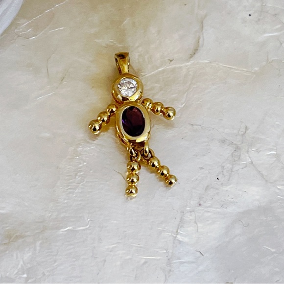 925 Sterling Faux Diamond Faux Amethyst Girl Birthstone Pendant 1.25” - Picture 3 of 9